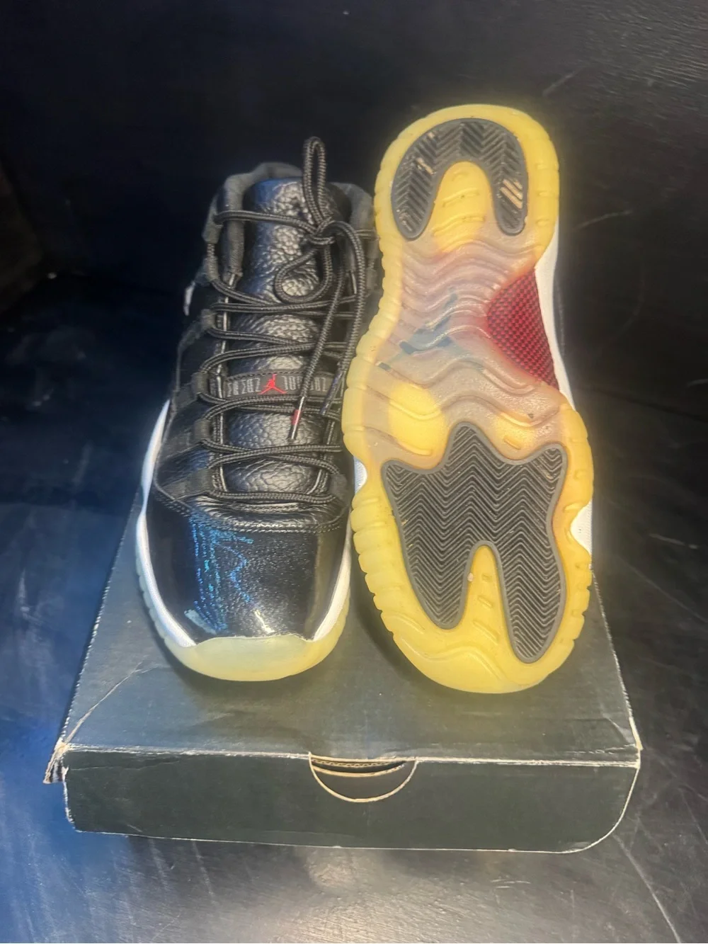 Jordan 11 Retro Mid Black with Gum Sole and Red Jumpman